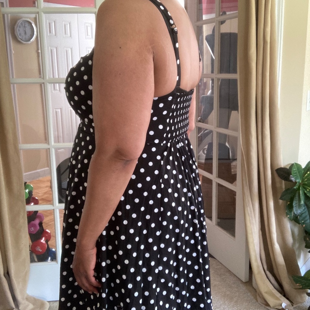 TORRID NWT Midi Poplin Fit&Flare Dress Black w/ White Polka Dots, Size 0… - Picture 5 of 16